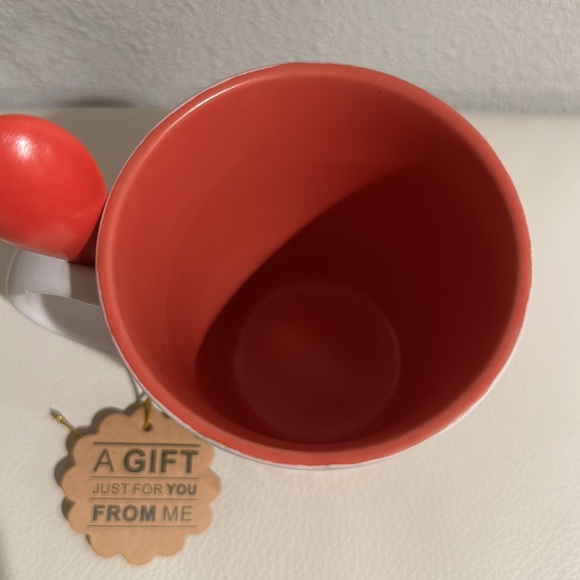 Graydon Hall Red/Salmon Colored Mug with Design And Spoon - Picture 3 of 7